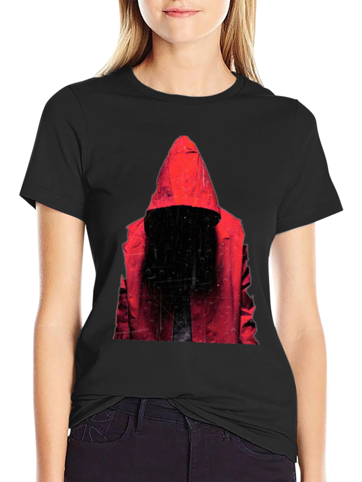 Hooded Figure Graphic T-Shirt - Mens Black Tee