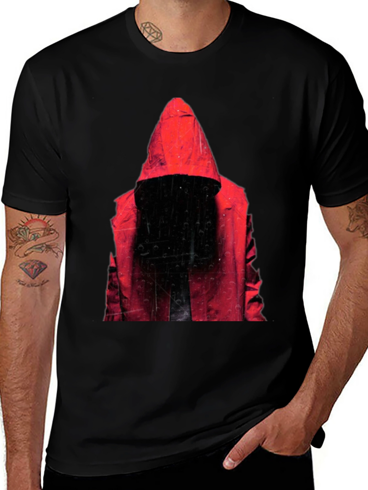 Hooded Figure Graphic T-Shirt - Mens Black Tee