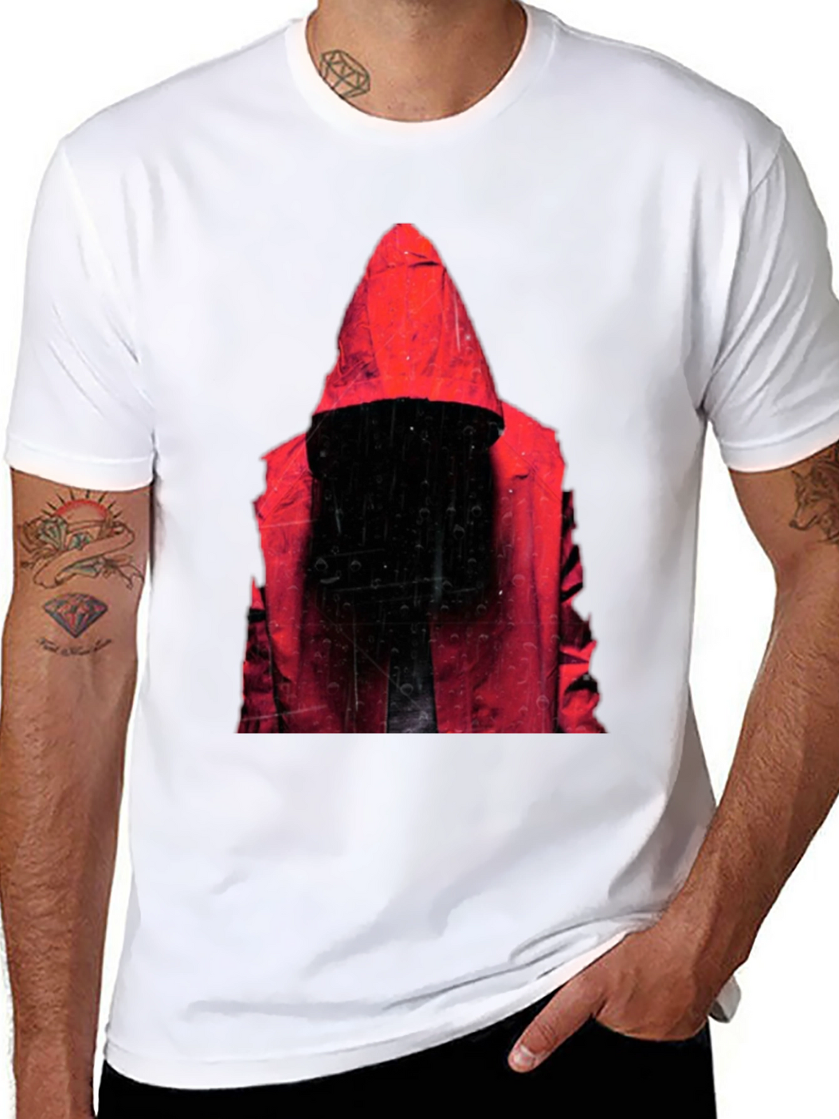 Hooded Figure Graphic T-Shirt - Mens Black Tee