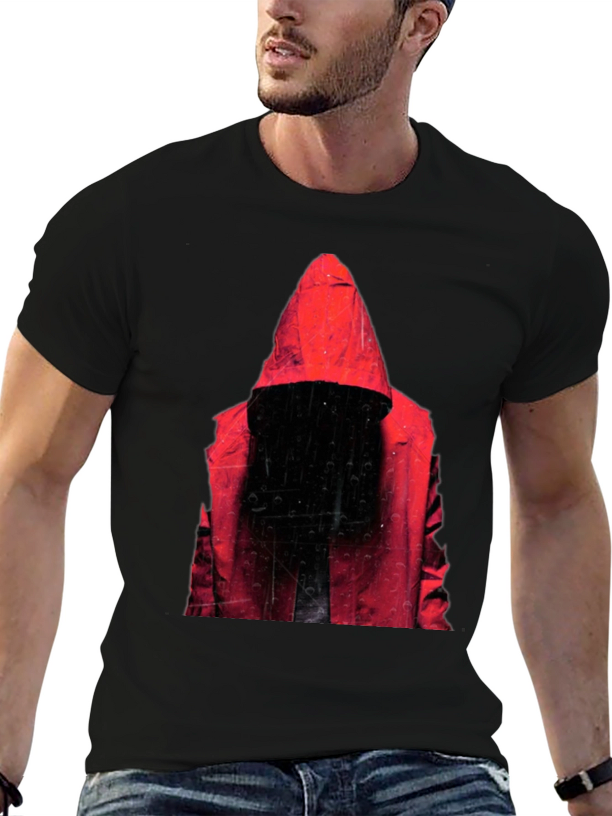 Hooded Figure Graphic T-Shirt - Mens Black Tee