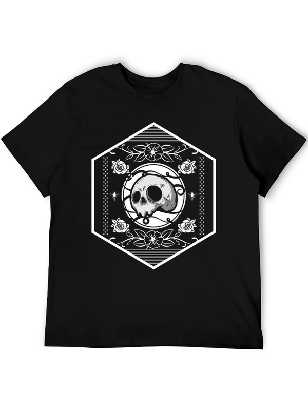 Skull Hexagon Graphic Black T-Shirt