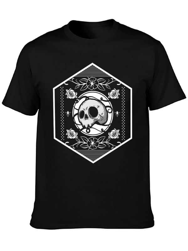 Skull Hexagon Graphic Black T-Shirt