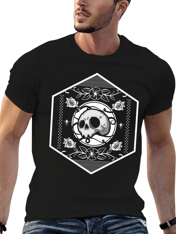 Skull Hexagon Graphic Black T-Shirt