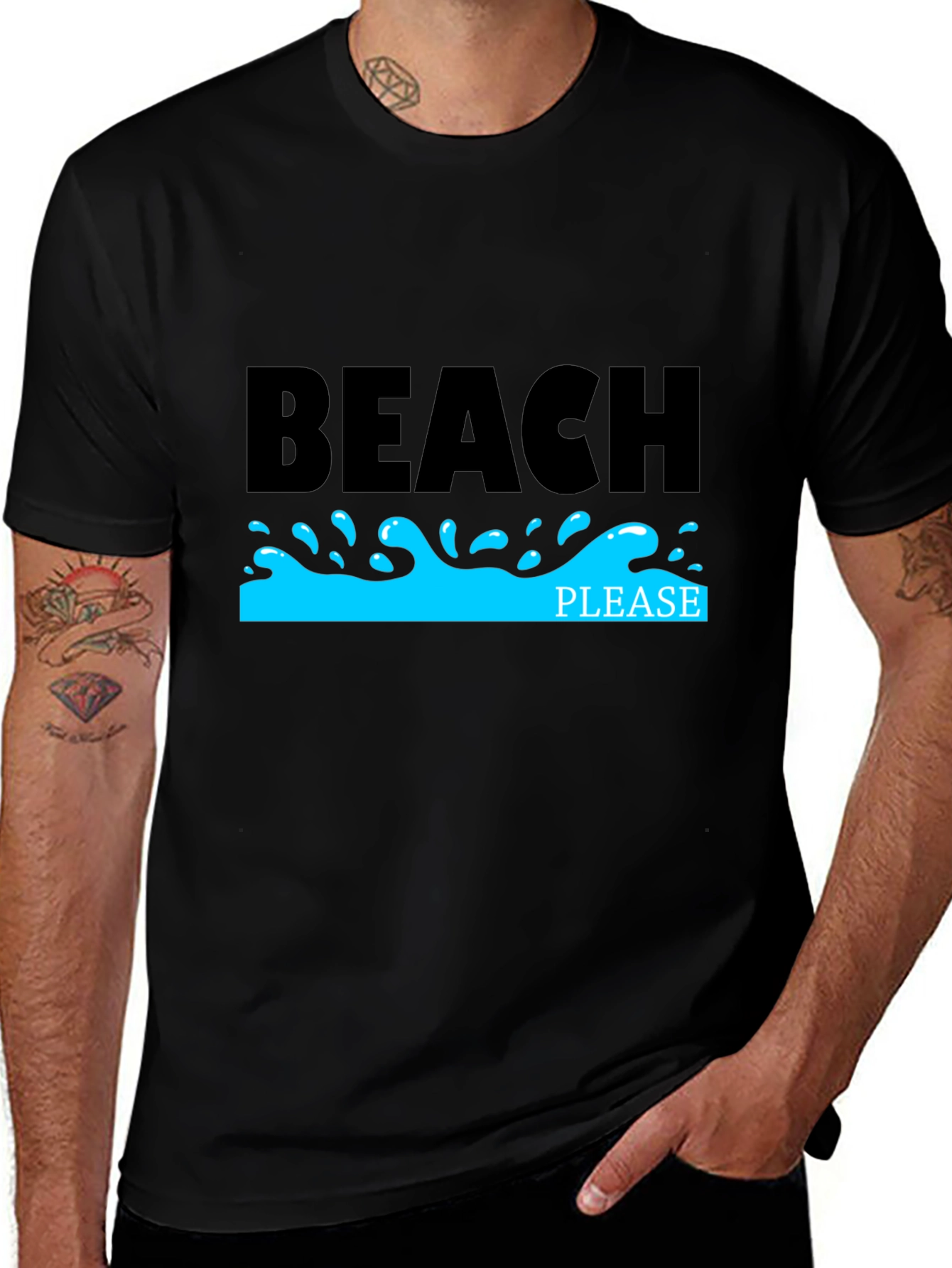 Beach Please Black T-Shirt