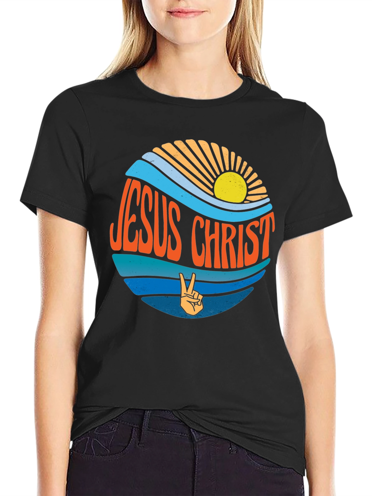Jesus Christ Retro T-Shirt - Peace Sign