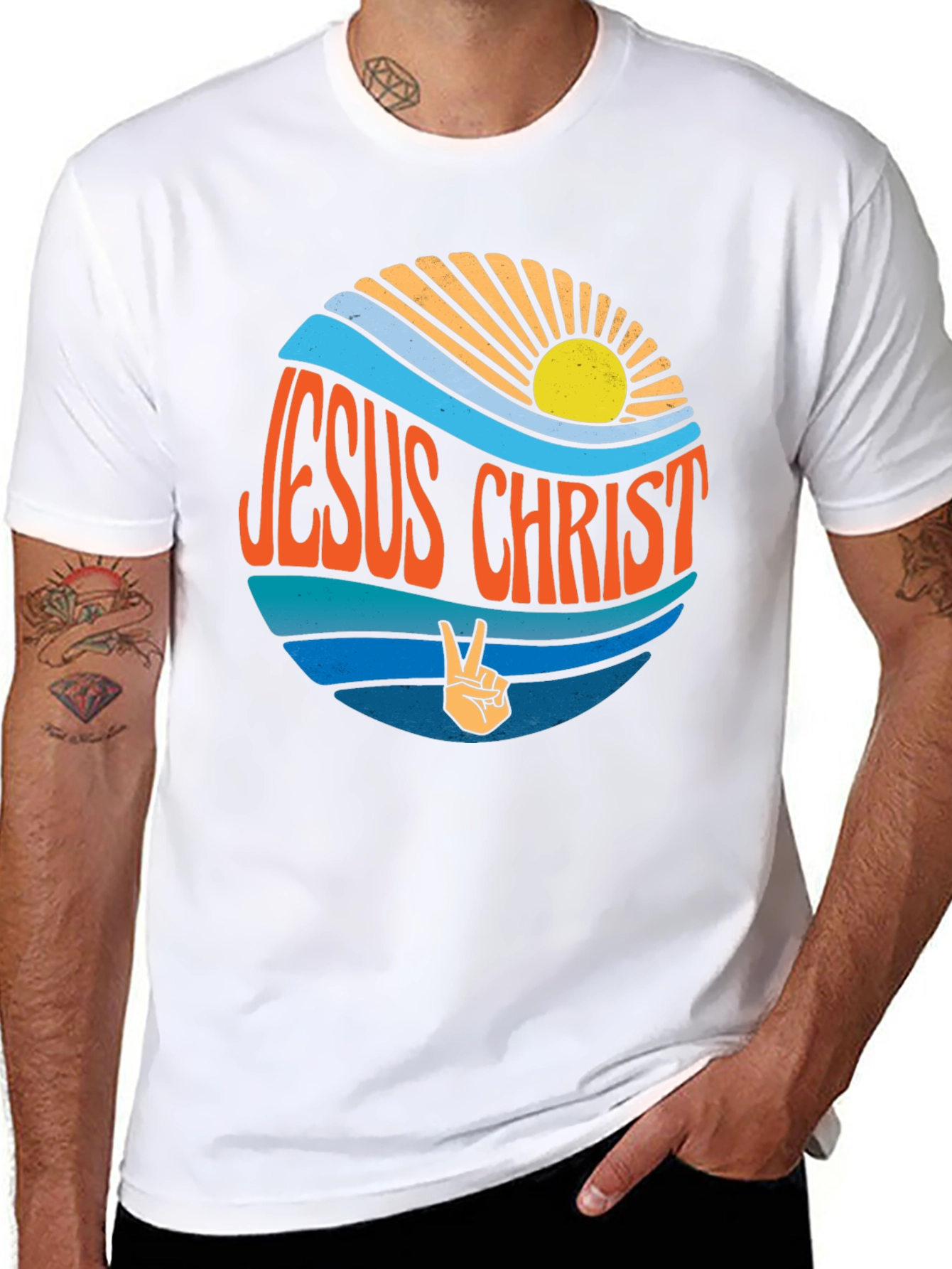 Jesus Christ Retro T-Shirt - Peace Sign
