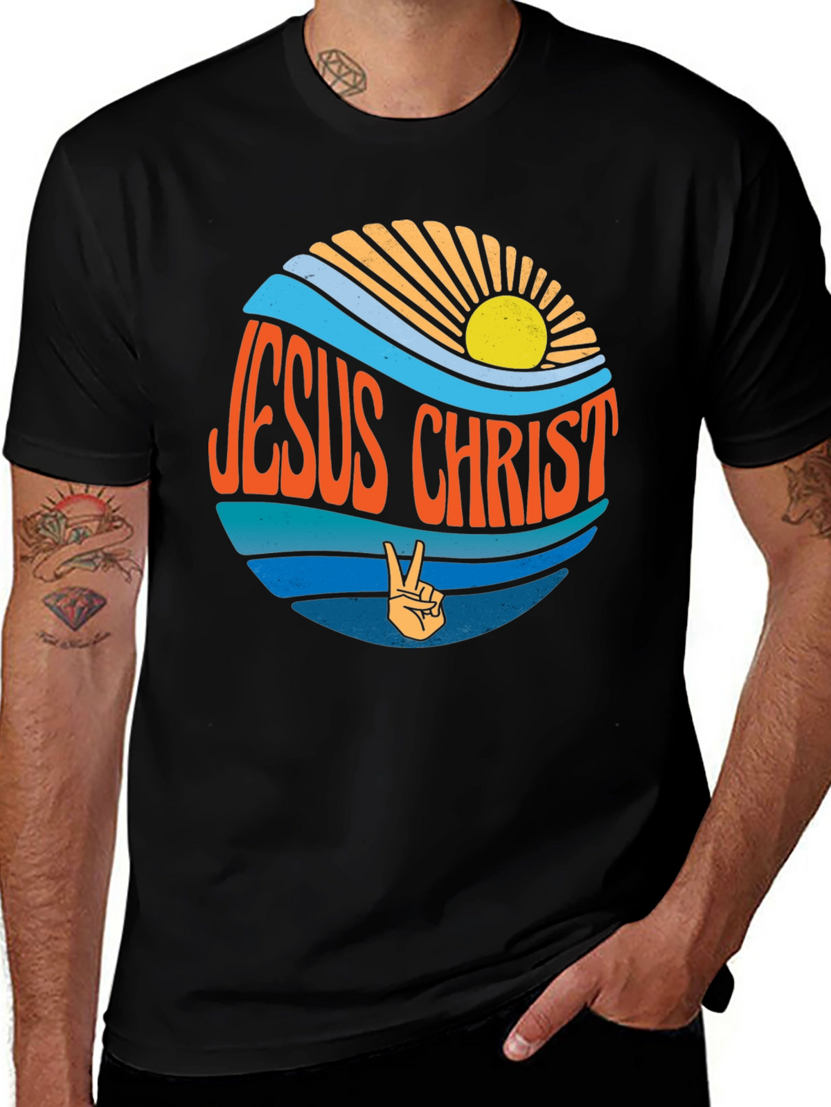 Jesus Christ Retro T-Shirt - Peace Sign