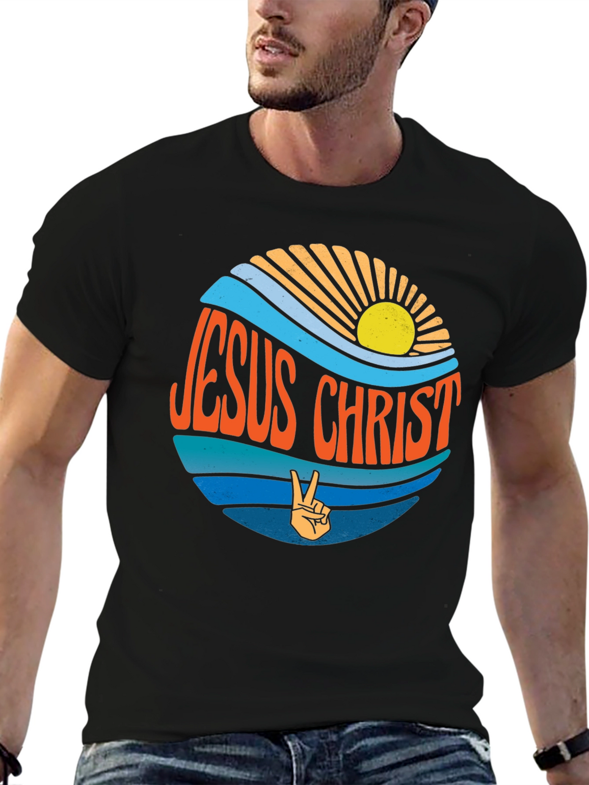 Jesus Christ Retro T-Shirt - Peace Sign