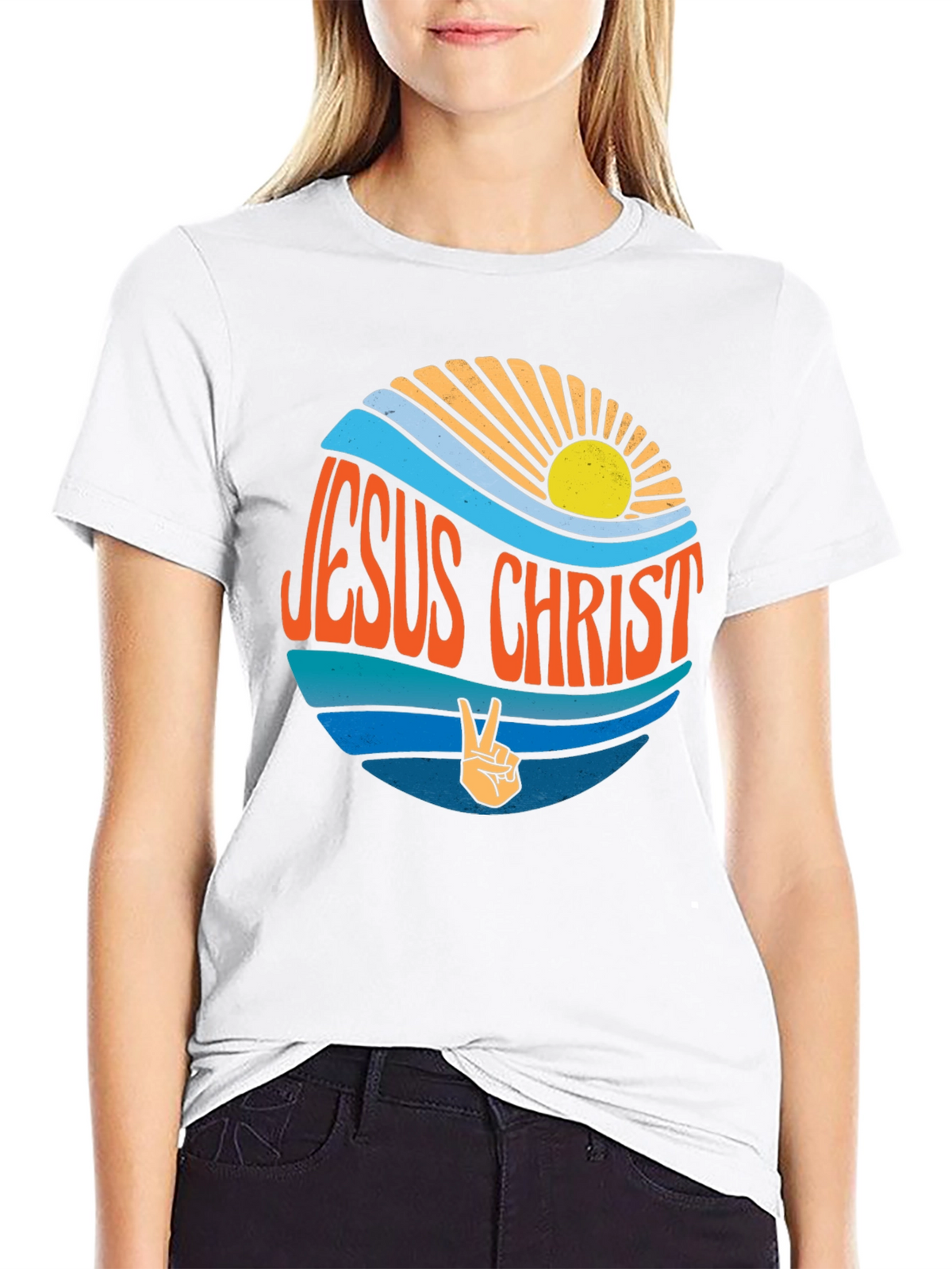 Jesus Christ Retro T-Shirt - Peace Sign