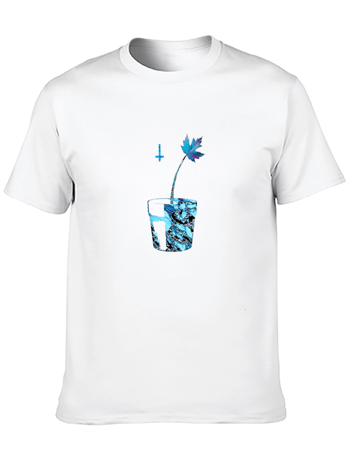 Black Graphic Tee with Blue Maple Leaf Design