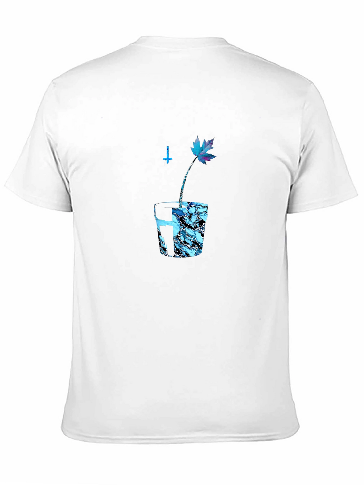 Black Graphic Tee with Blue Maple Leaf Design