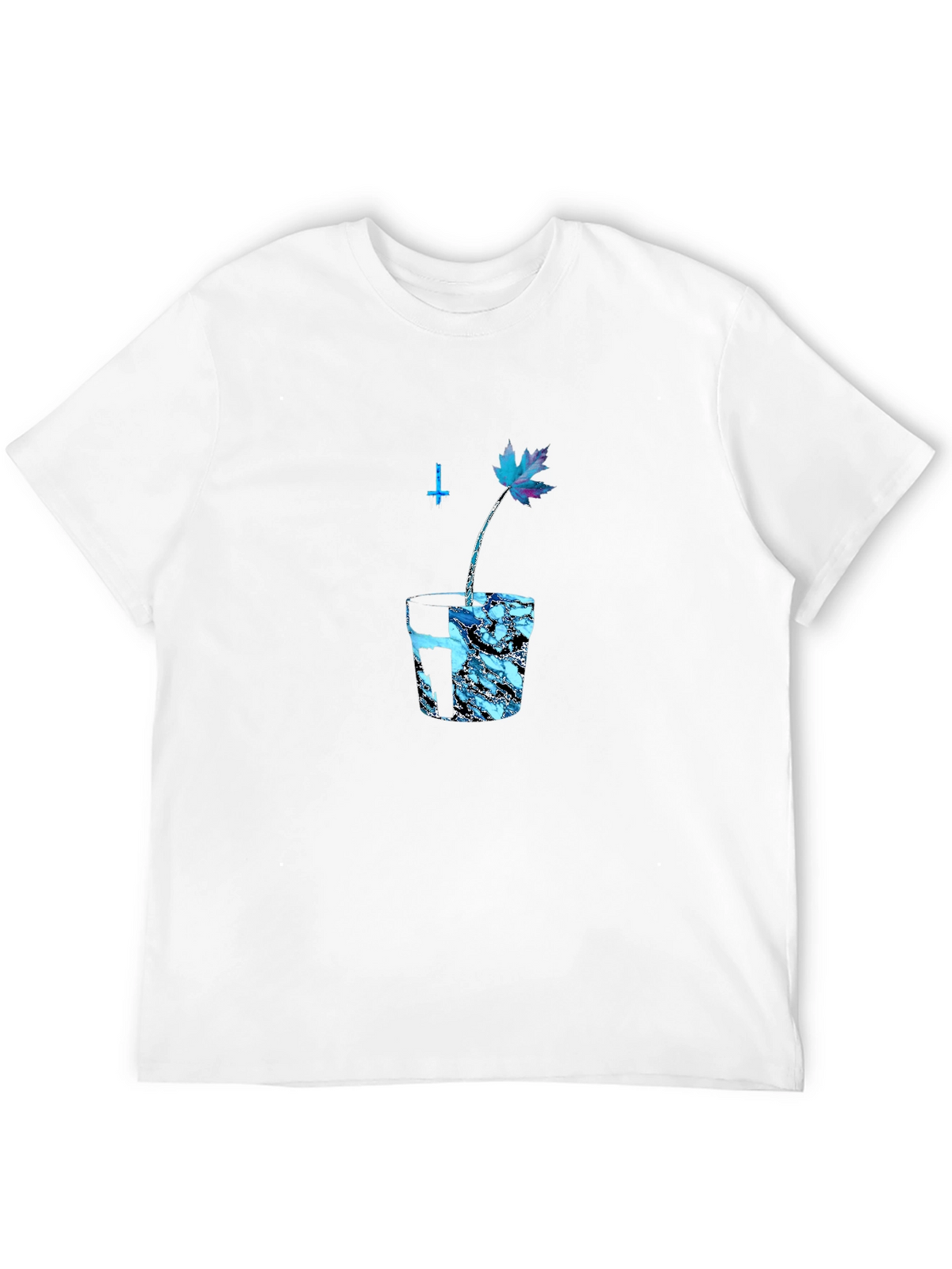 Black Graphic Tee with Blue Maple Leaf Design