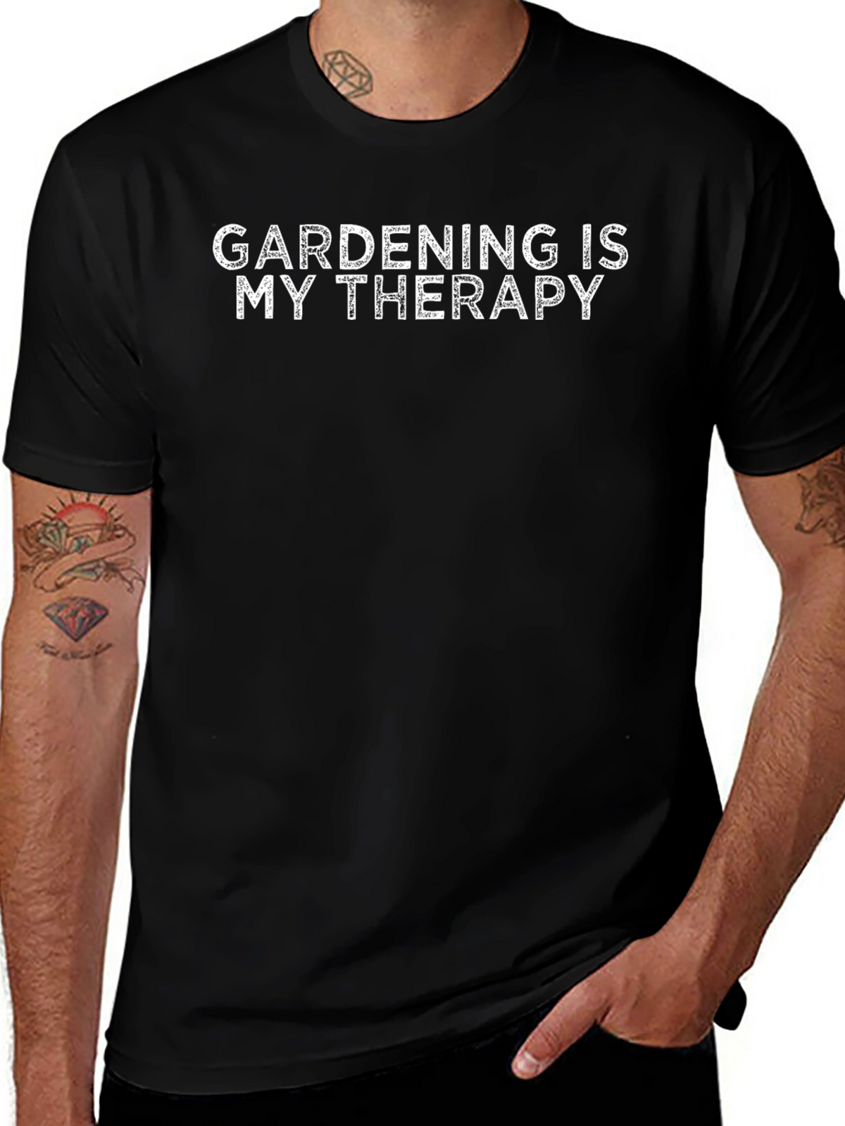Gardening is My Therapy T-Shirt - Black Cotton