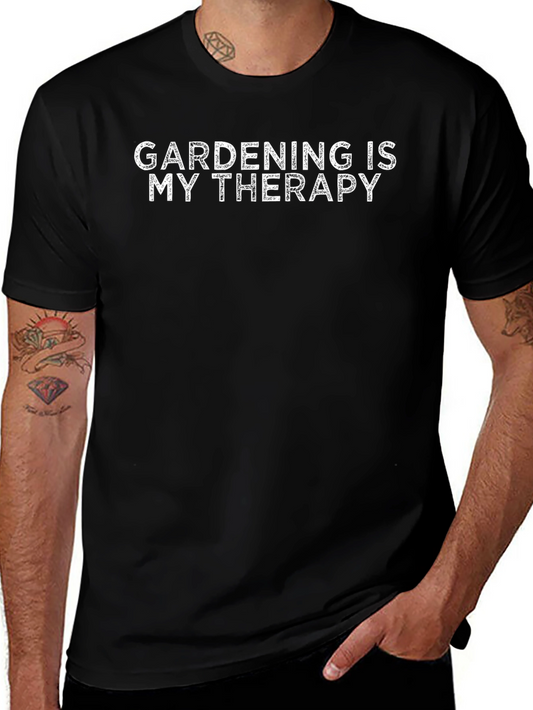 Gardening is My Therapy T-Shirt - Black Cotton