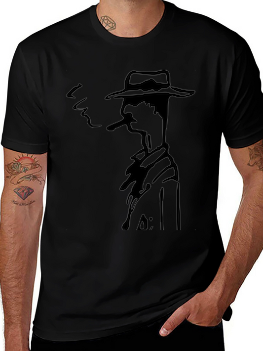 Smoking Man Graphic Tee - Black Cotton T-Shirt