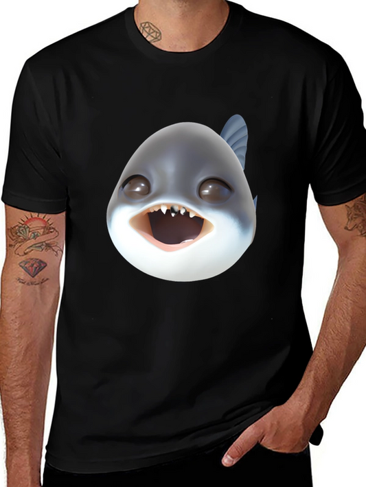 Cartoon Piranha Head Black T-Shirt