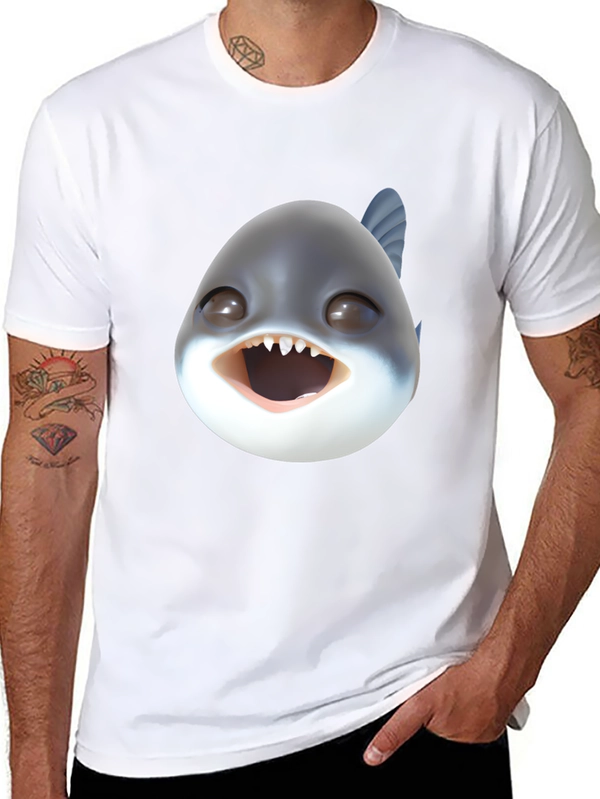 Cartoon Piranha Head Black T-Shirt