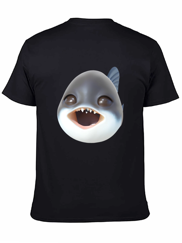 Cartoon Piranha Head Black T-Shirt