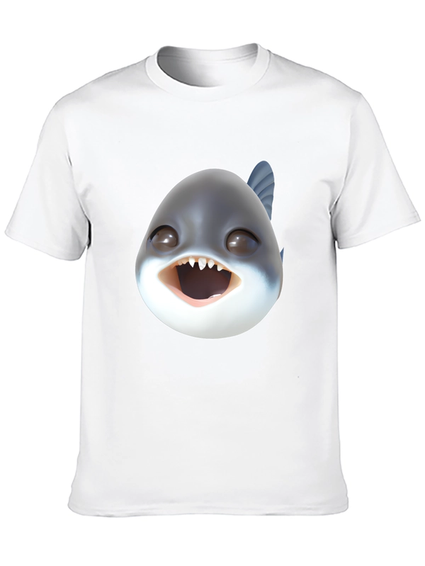 Cartoon Piranha Head Black T-Shirt