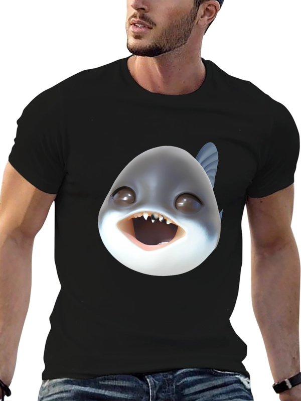 Cartoon Piranha Head Black T-Shirt