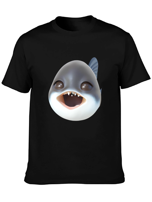 Cartoon Piranha Head Black T-Shirt