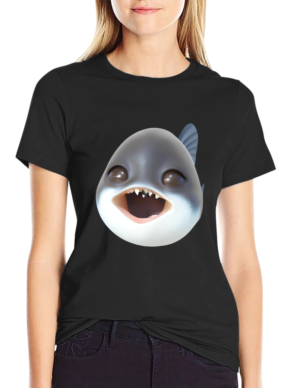 Cartoon Piranha Head Black T-Shirt