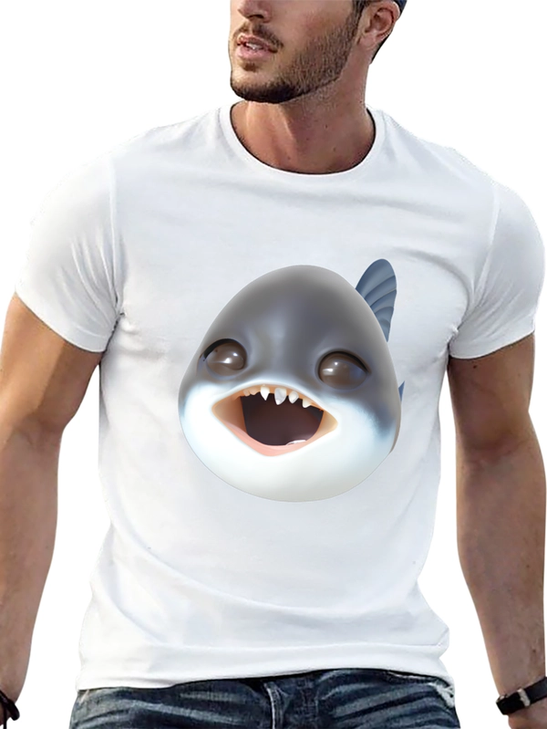 Cartoon Piranha Head Black T-Shirt