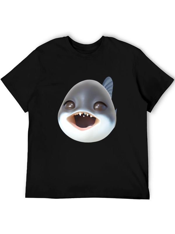 Cartoon Piranha Head Black T-Shirt