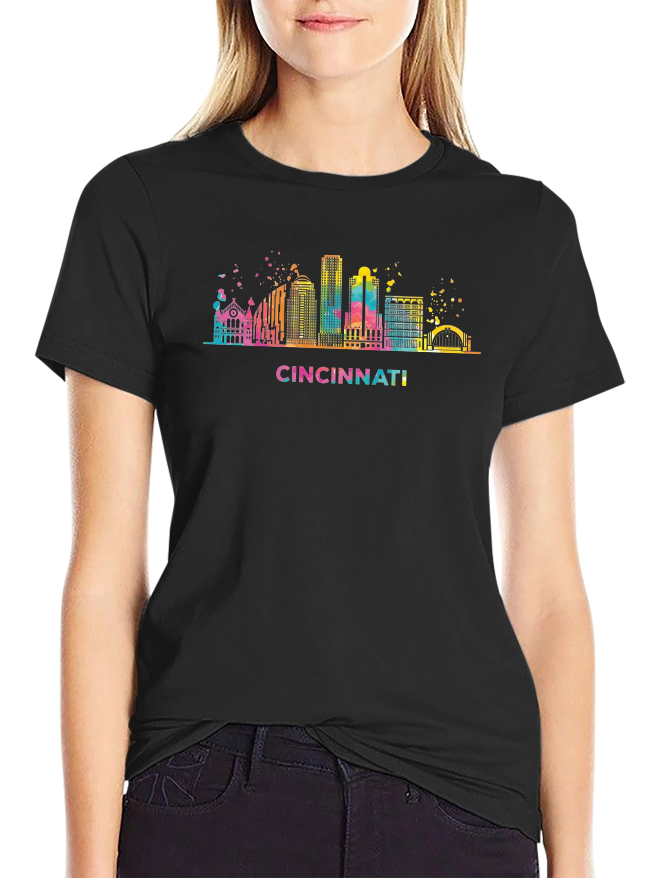Cincinnati Skyline Graphic Tee - Black Cotton T-Shirt
