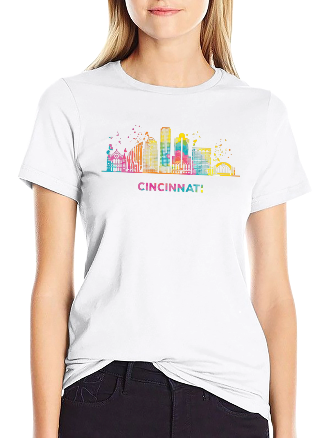 Cincinnati Skyline Graphic Tee - Black Cotton T-Shirt