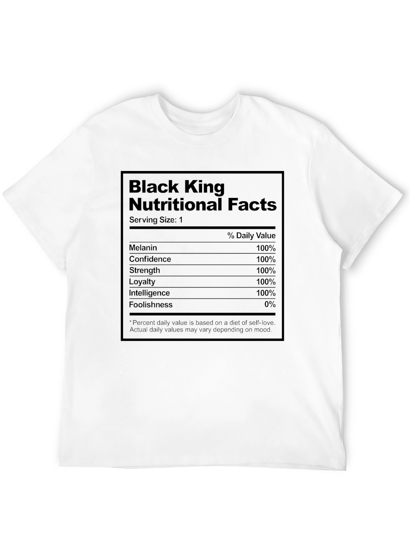 Black King Nutritional Facts Graphic T-Shirt