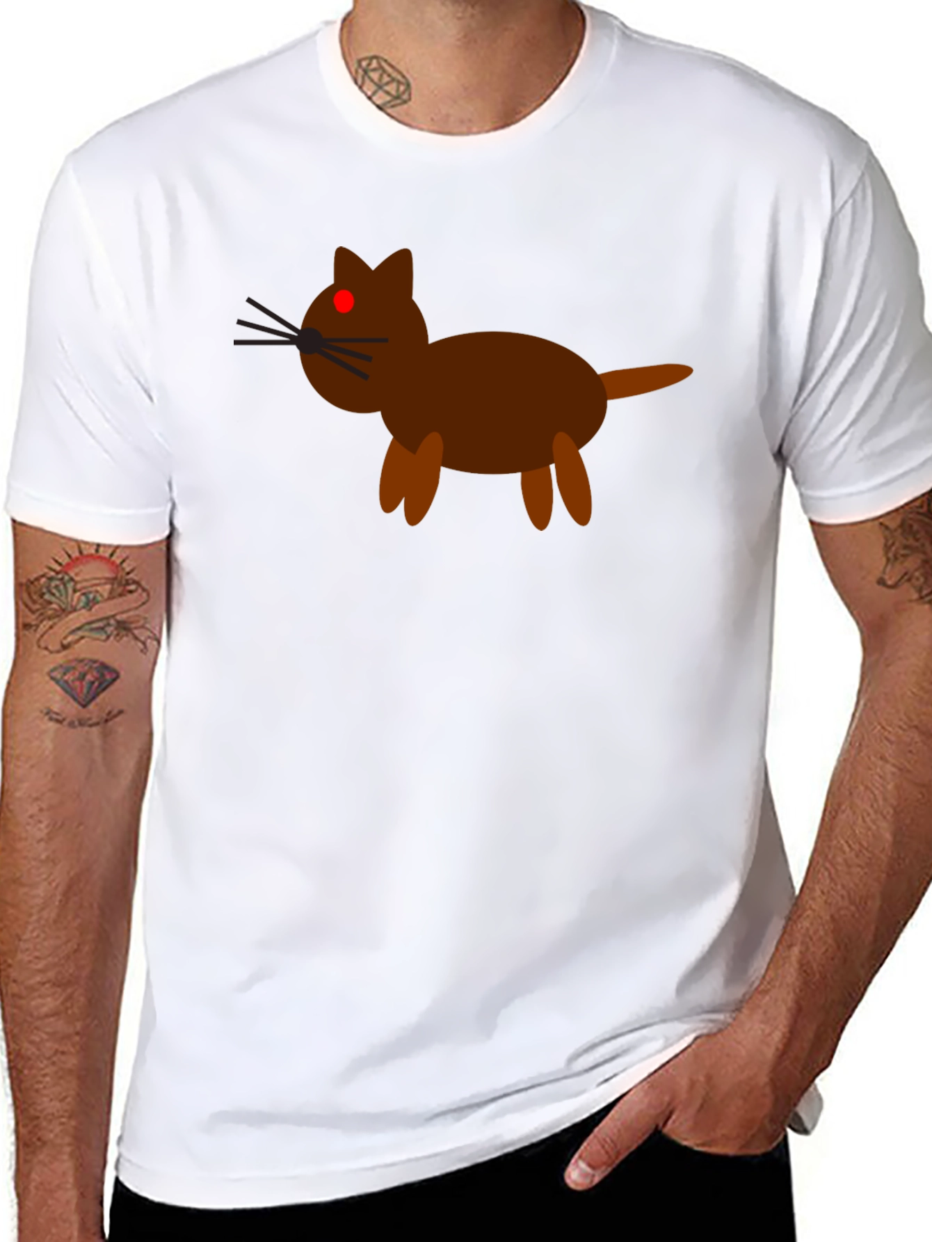 Cartoon Cat Graphic Tee - Black Cotton Casual Shirt
