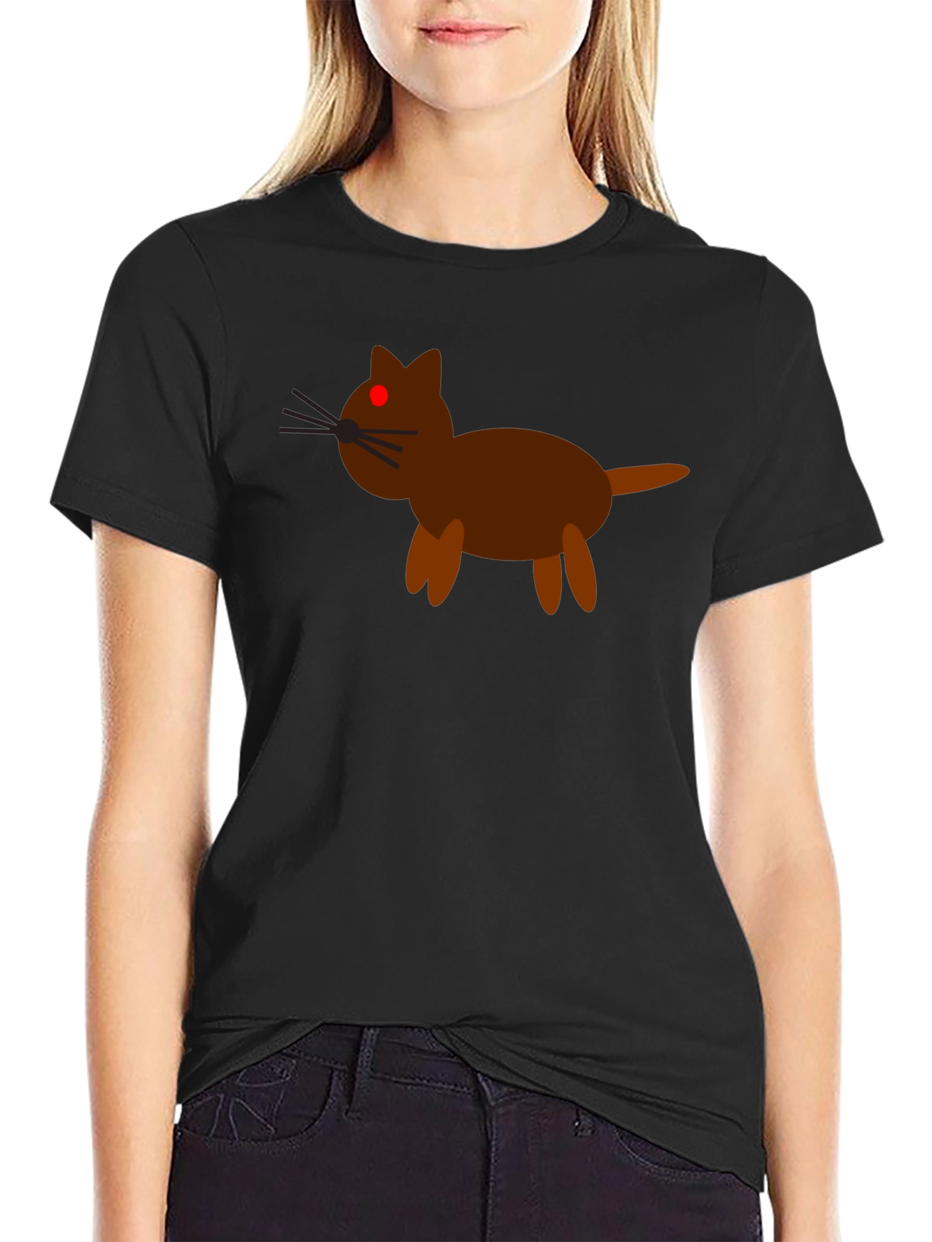 Cartoon Cat Graphic Tee - Black Cotton Casual Shirt