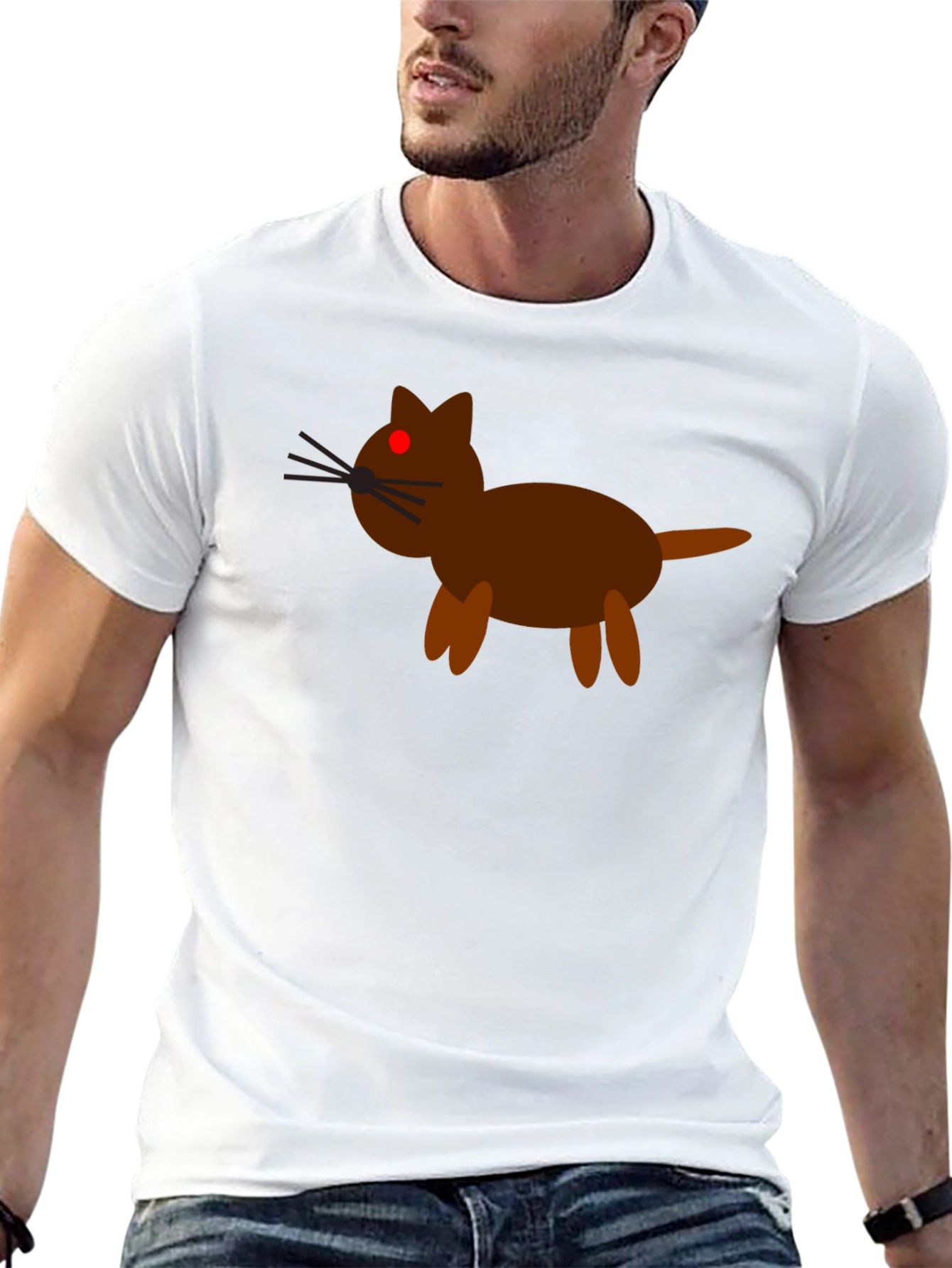 Cartoon Cat Graphic Tee - Black Cotton Casual Shirt