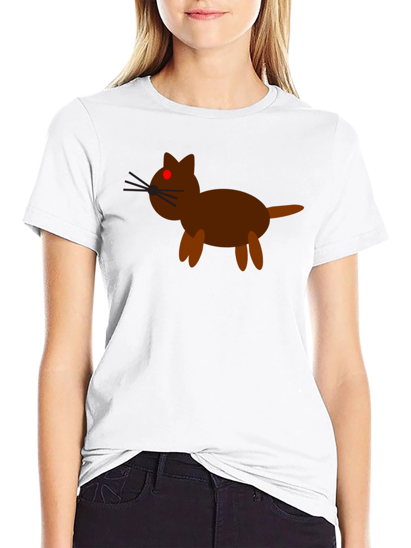 Cartoon Cat Graphic Tee - Black Cotton Casual Shirt