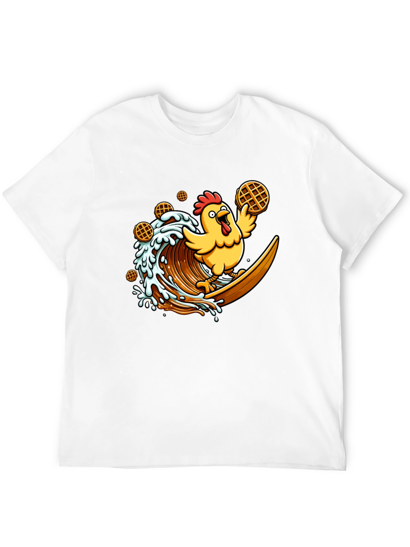 Chicken & Waffles Surfing Black T-Shirt