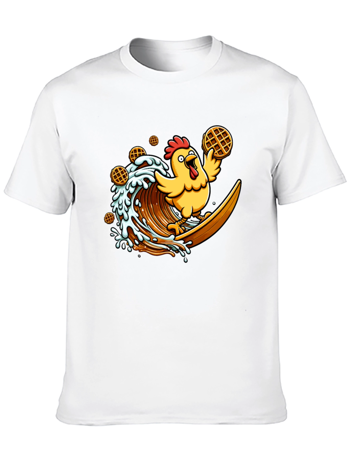 Chicken & Waffles Surfing Black T-Shirt