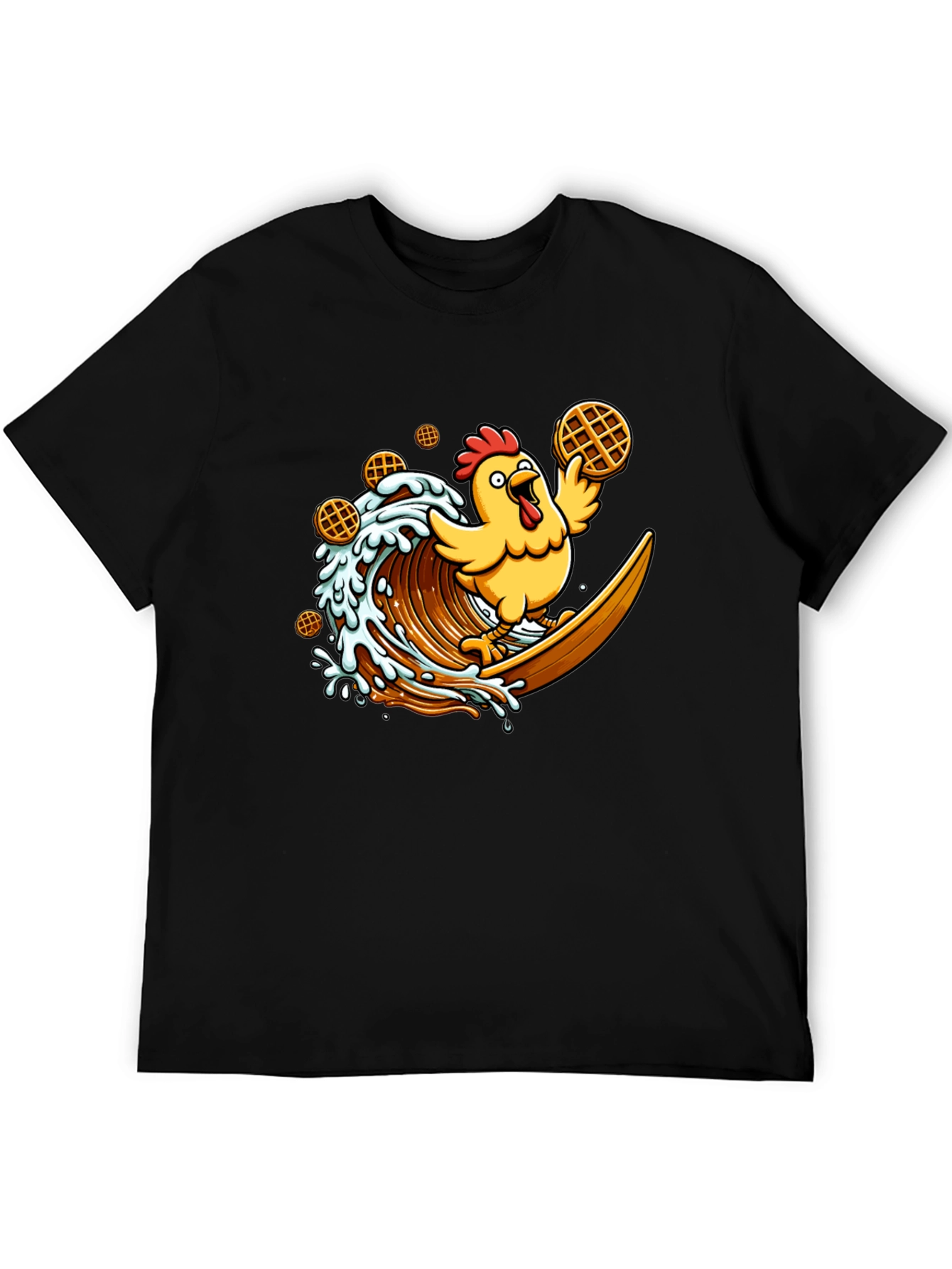 Chicken & Waffles Surfing Black T-Shirt