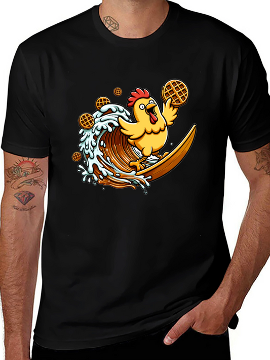 Chicken & Waffles Surfing Black T-Shirt