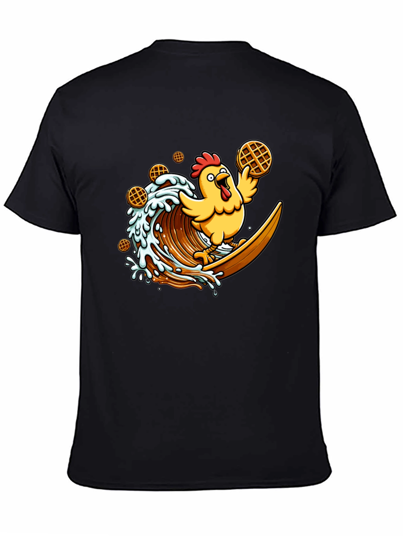Chicken & Waffles Surfing Black T-Shirt