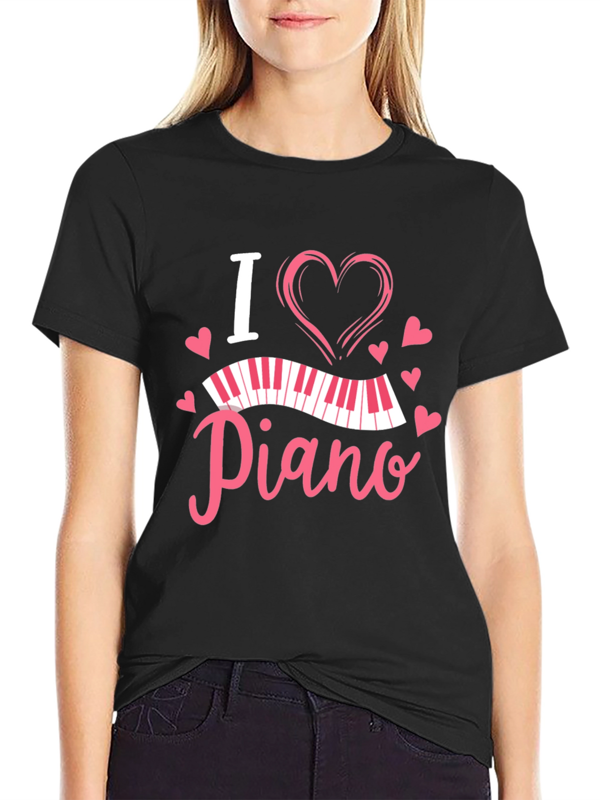 I Heart Piano Black T-Shirt