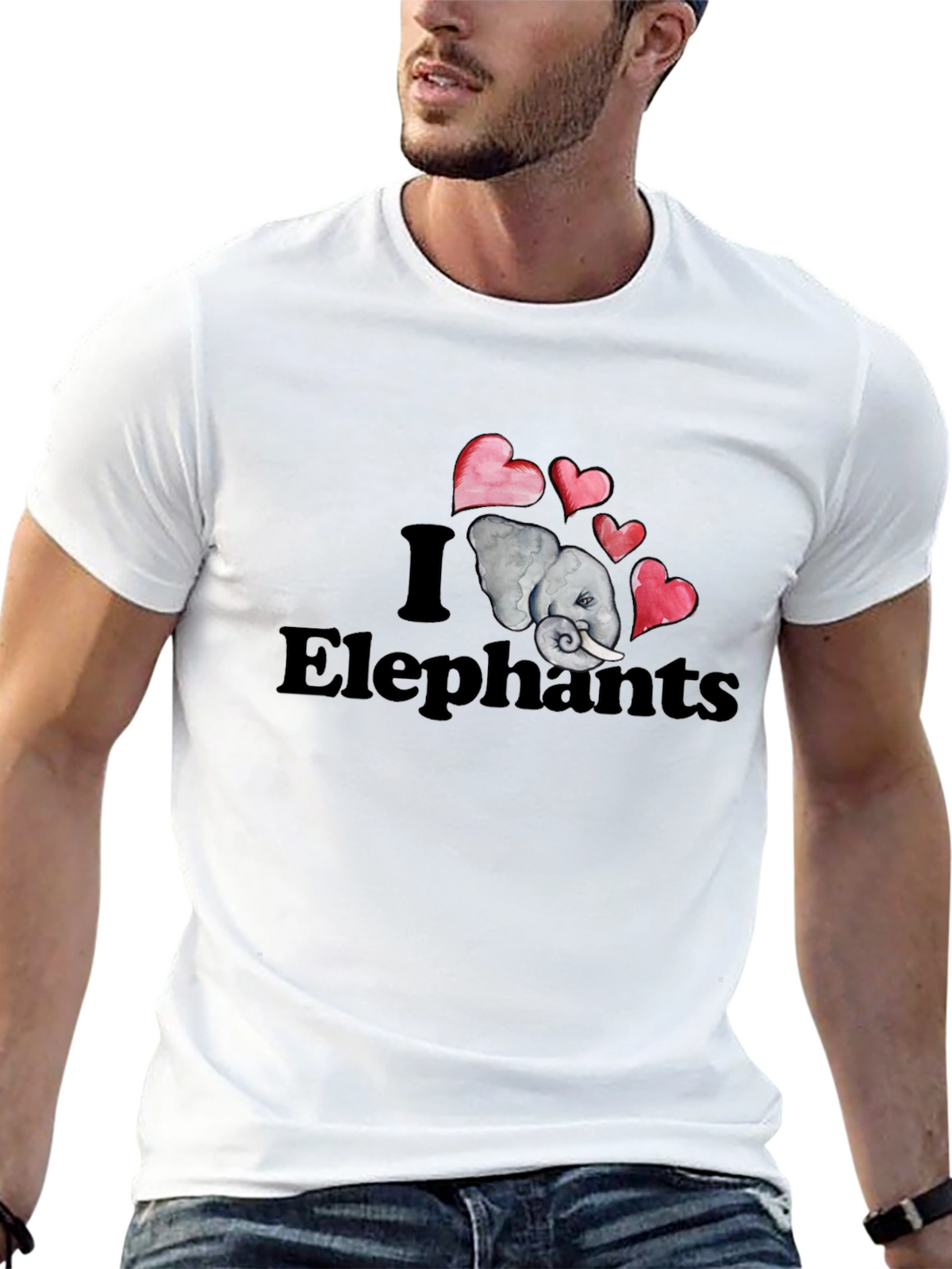 I Love Elephants Graphic T-Shirt - Black