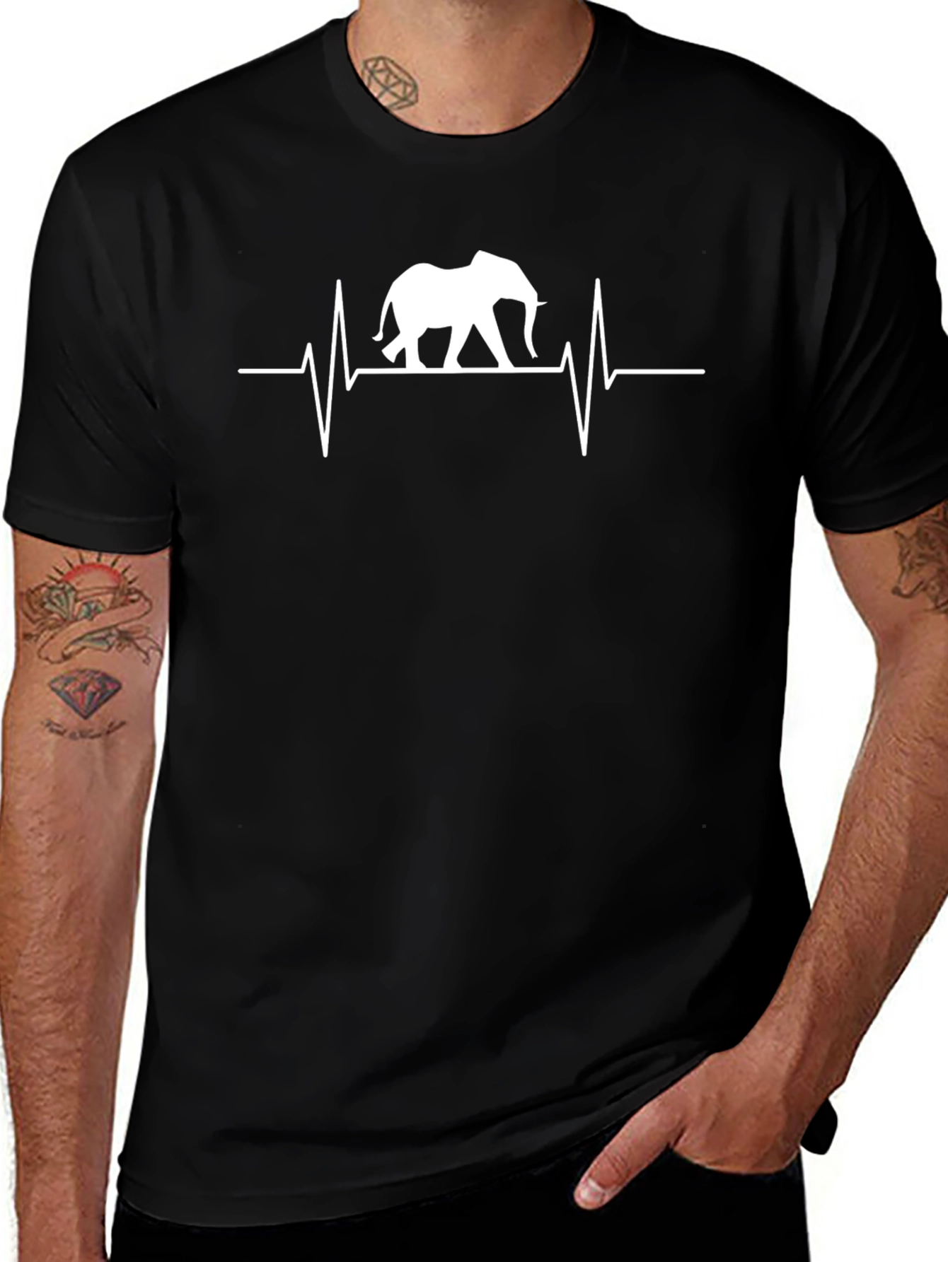 Elephant Heartbeat Graphic Tee - Black