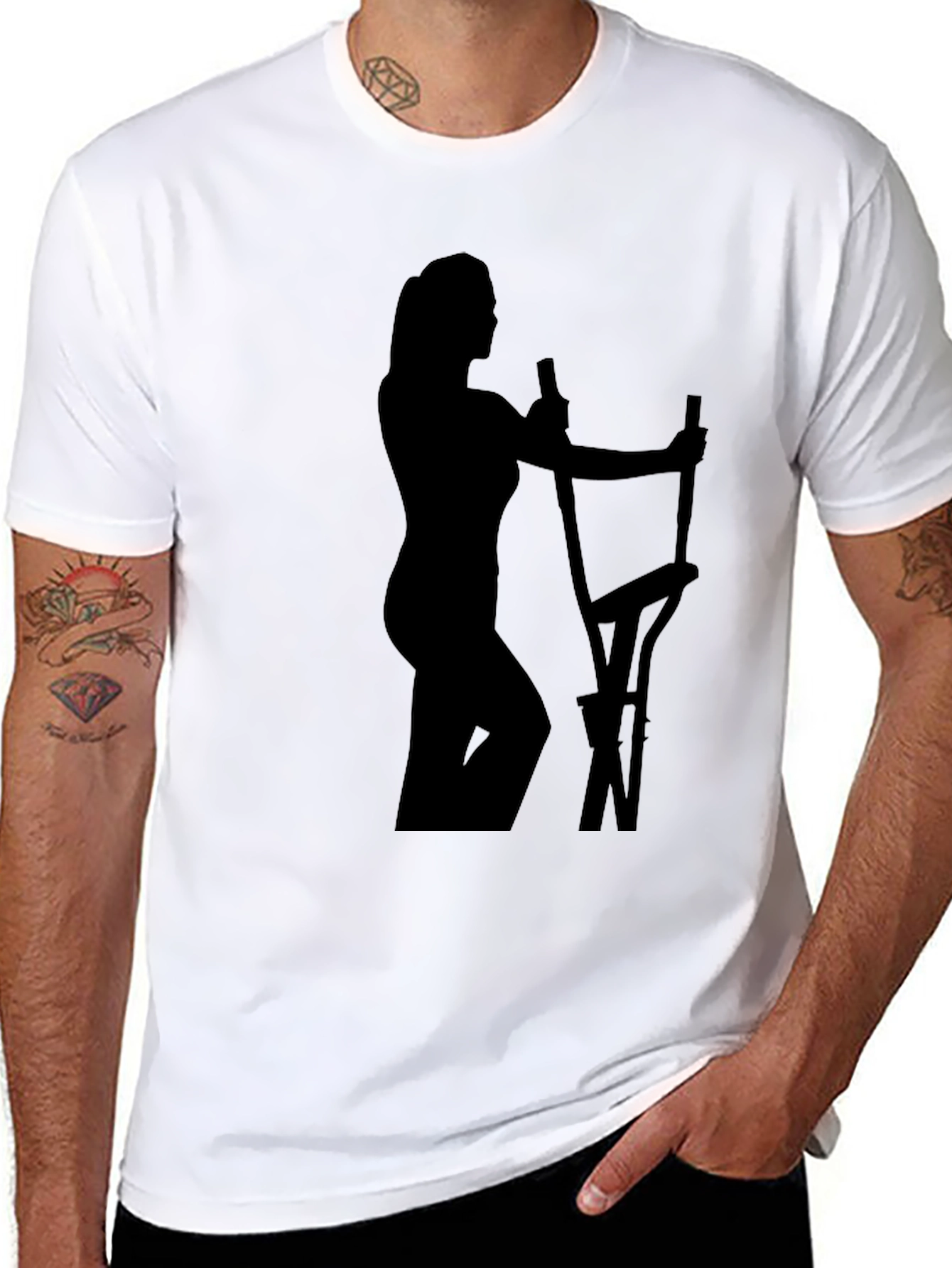 Woman on Elliptical Black T-Shirt - Workout Apparel
