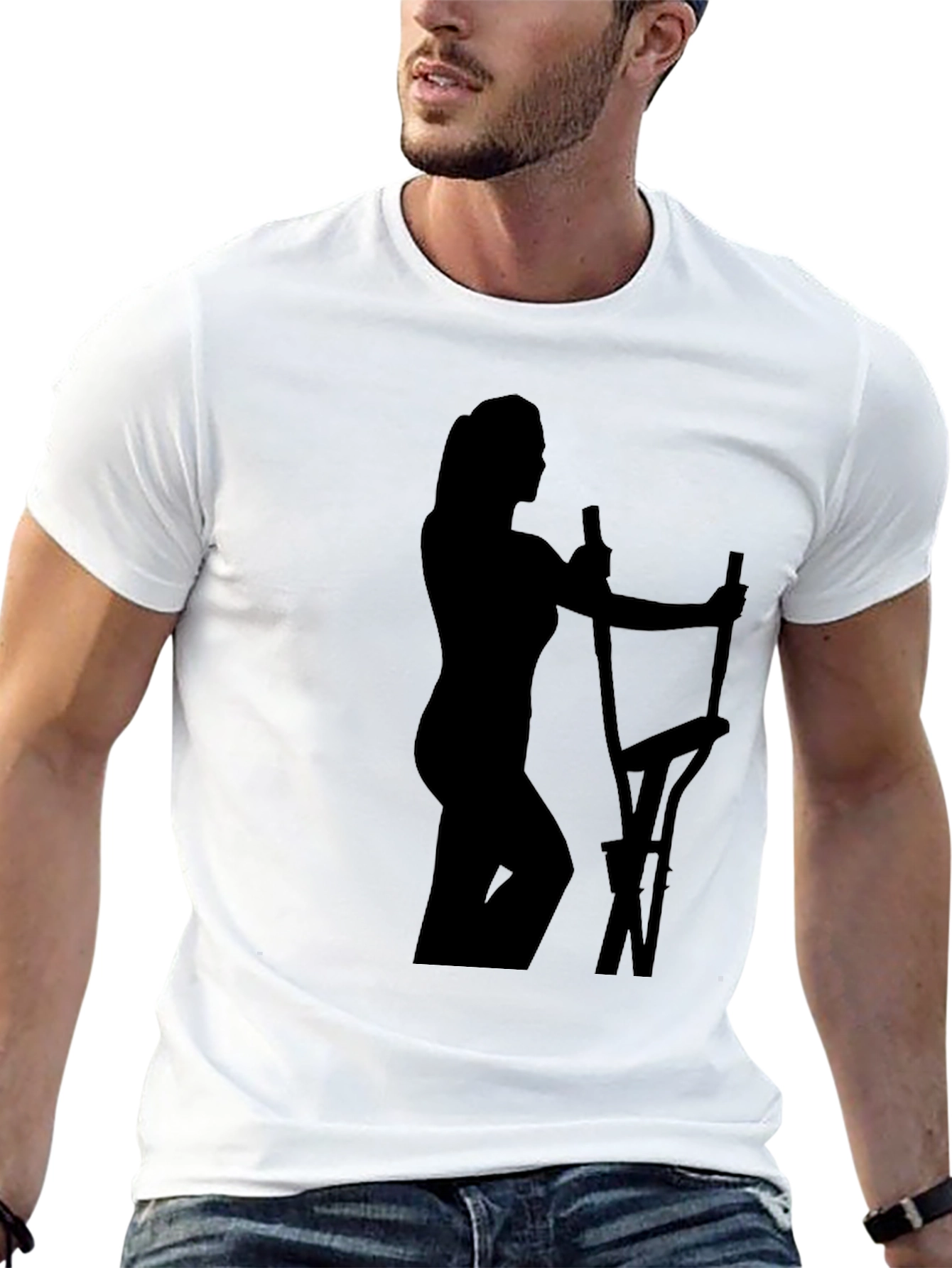 Woman on Elliptical Black T-Shirt - Workout Apparel
