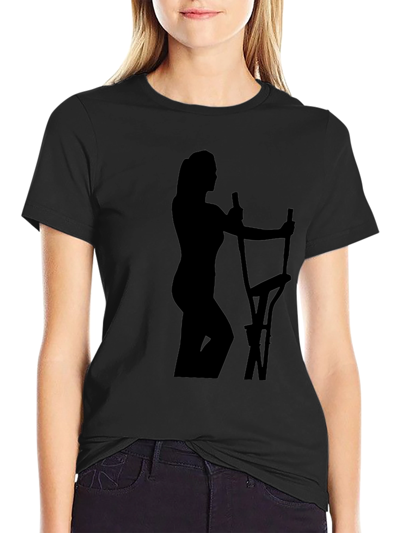 Woman on Elliptical Black T-Shirt - Workout Apparel