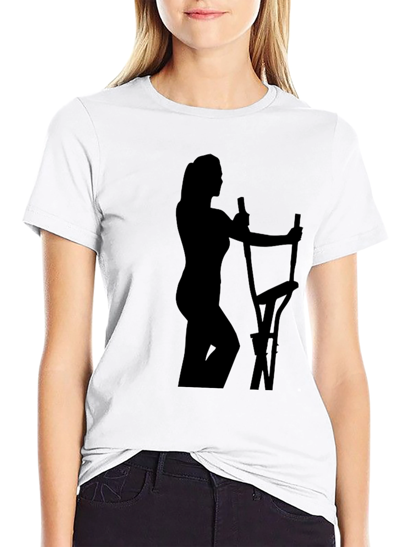 Woman on Elliptical Black T-Shirt - Workout Apparel