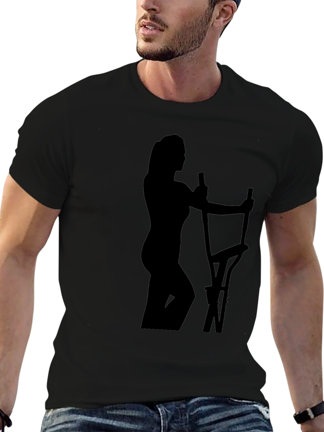 Woman on Elliptical Black T-Shirt - Workout Apparel