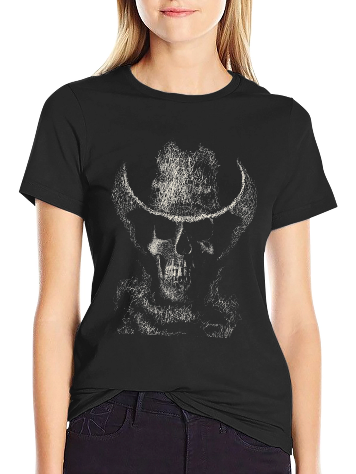 Cowboy Skull Graphic T-Shirt - Mens Black Tee