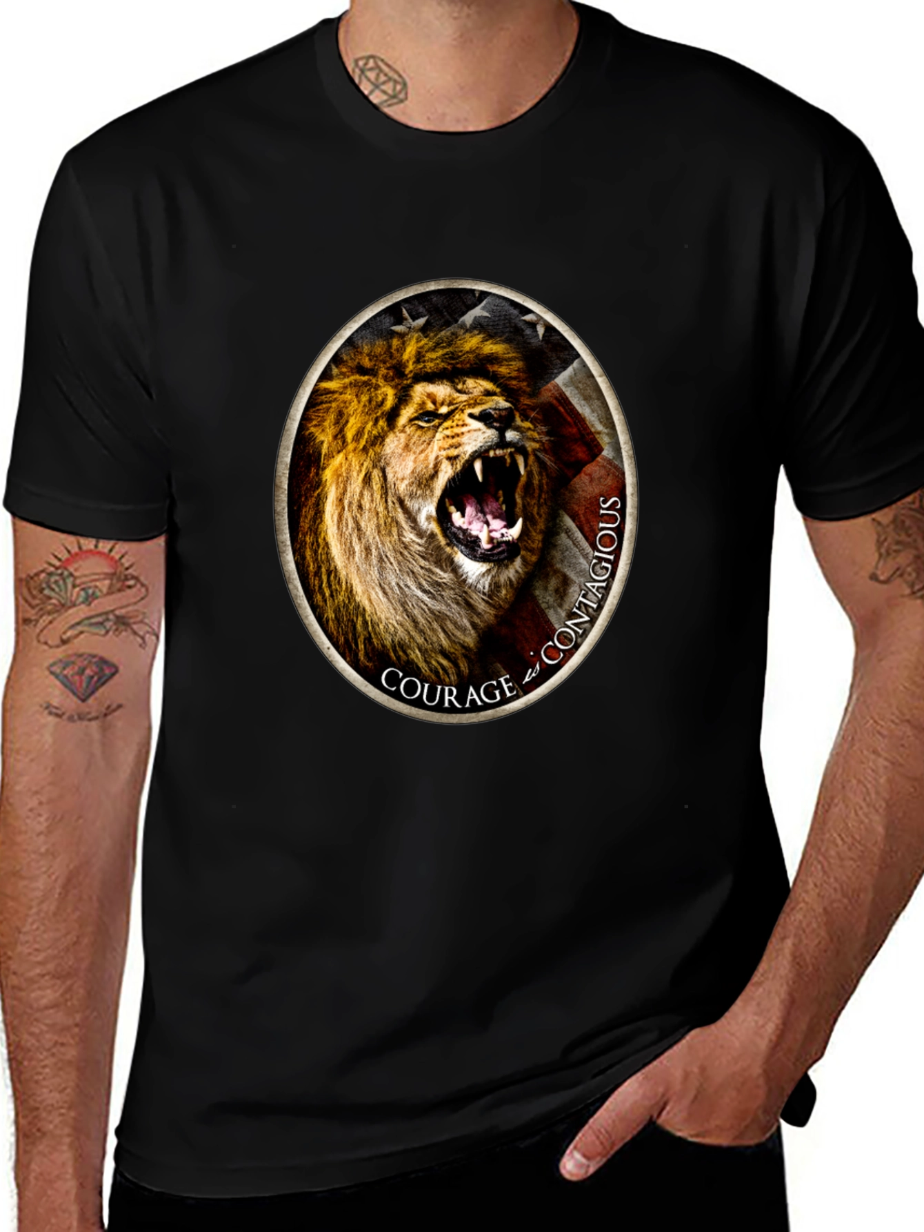 Courage Lion Graphic Tee - Black T-Shirt
